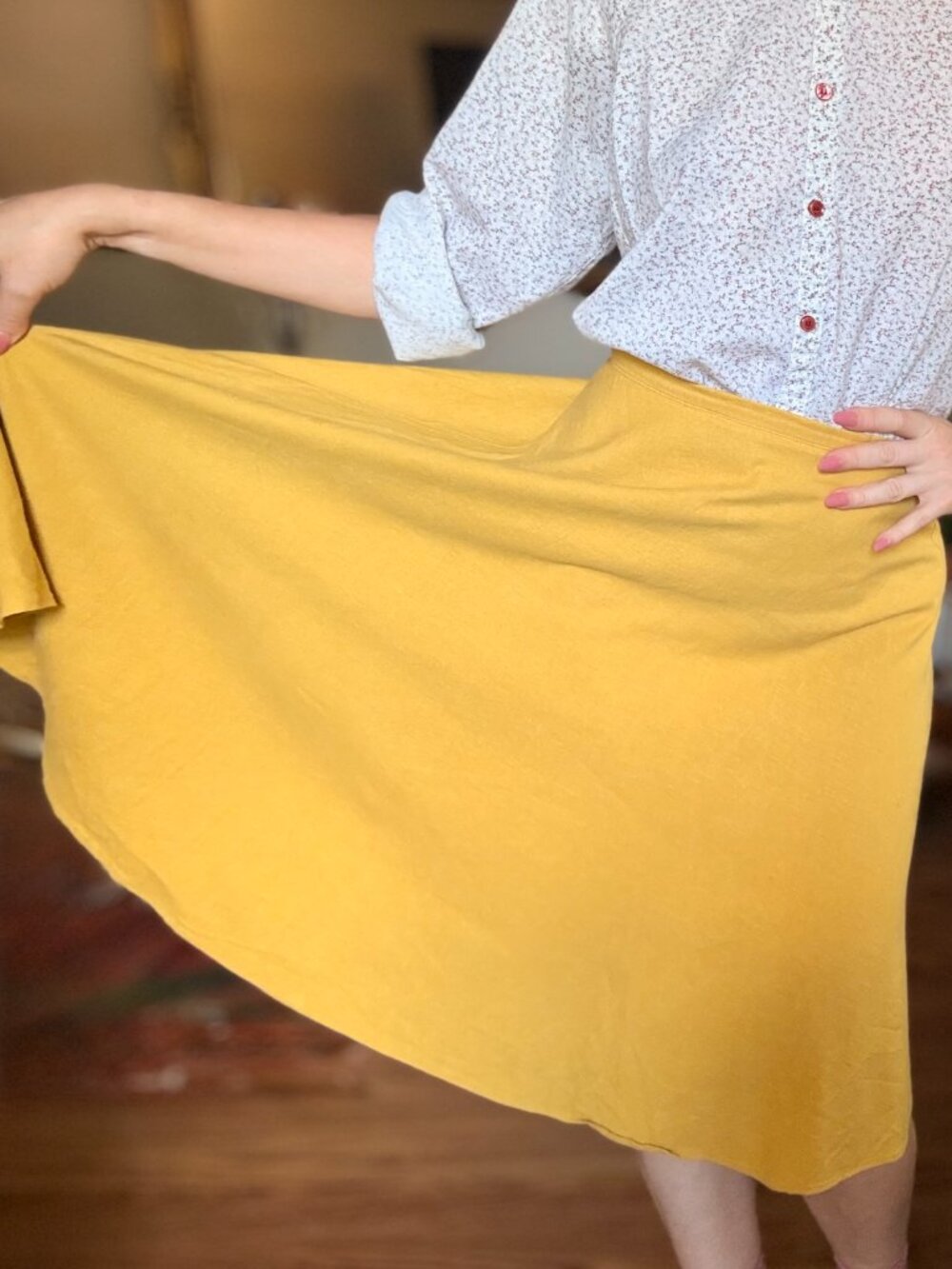 Frankie Jean Linen Cotton High Waisted Circle Skirt XS Golden Yellow